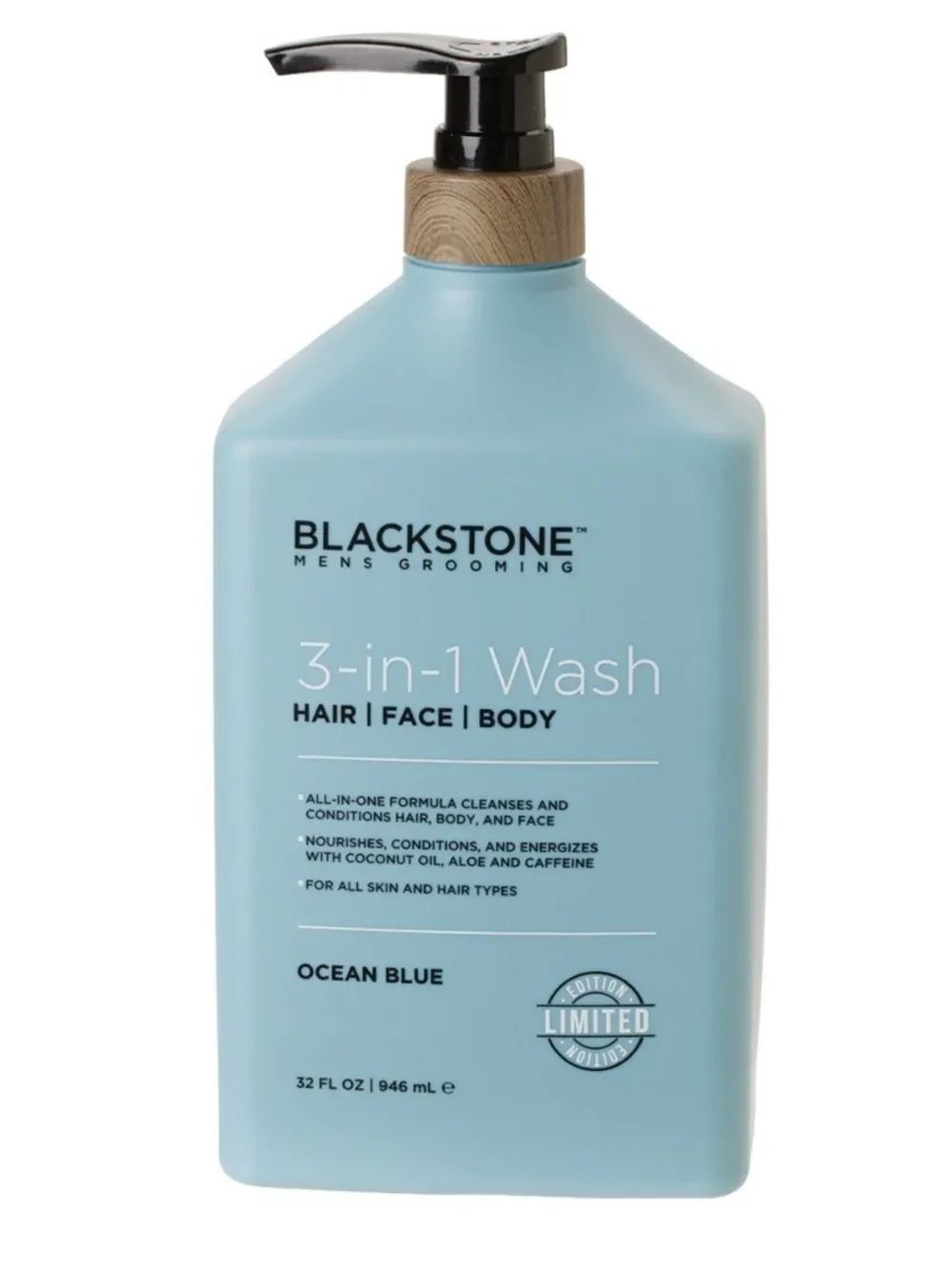 Blackstone Men’s Grooming Ocean Blue 3-in-1 Hair Face Body Wash 32 oz